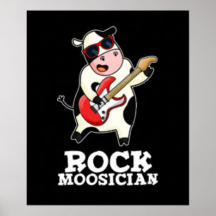 Póster Músico de vaca cómica Pun Dark BG