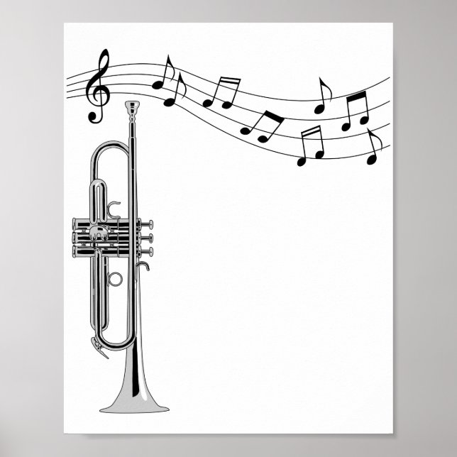 Póster Músico Trumpet con notas musicales (Frente)