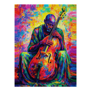 Póster Músico Violonchelista Abstracto Vibrante Colores d
