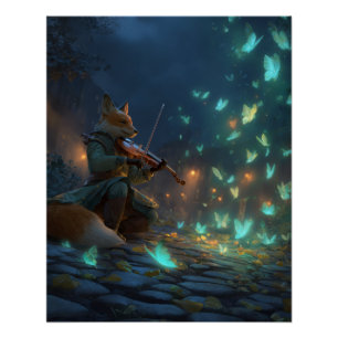 Póster Músico Zorro Encantado con Espíritus Brillantes