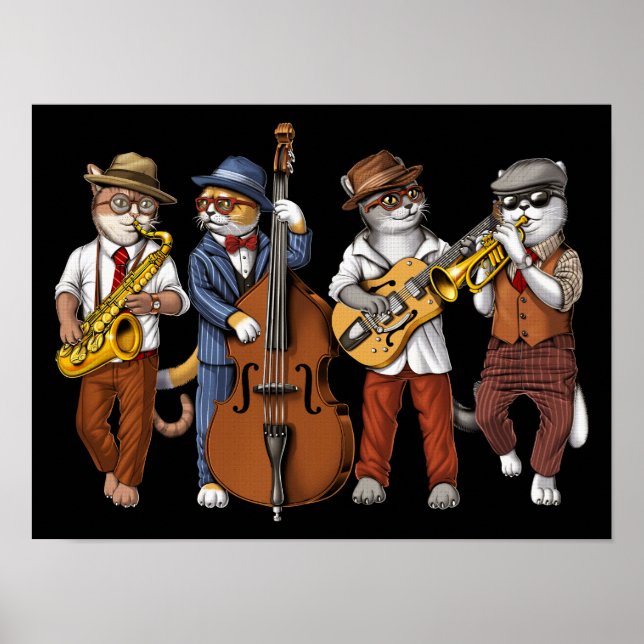 Póster Músicos de jazz de gato (Frente)
