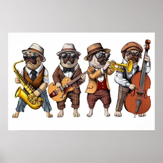 Póster Músicos de jazz de Pug Dog (Frente)
