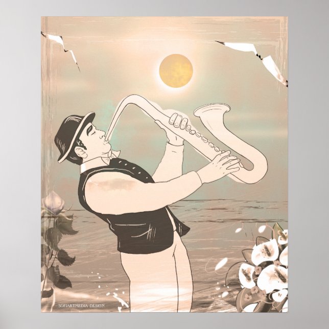 Póster Músicos de Jazz Retro Music Blues Vintage ART Pain (Frente)