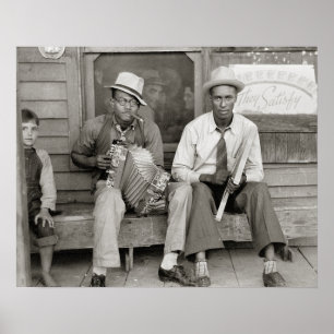 Póster Músicos de la calle, 1938. Foto de cosecha de vint