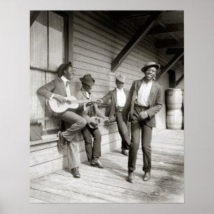 Póster Músicos en la carretera, 1908. Foto antigua