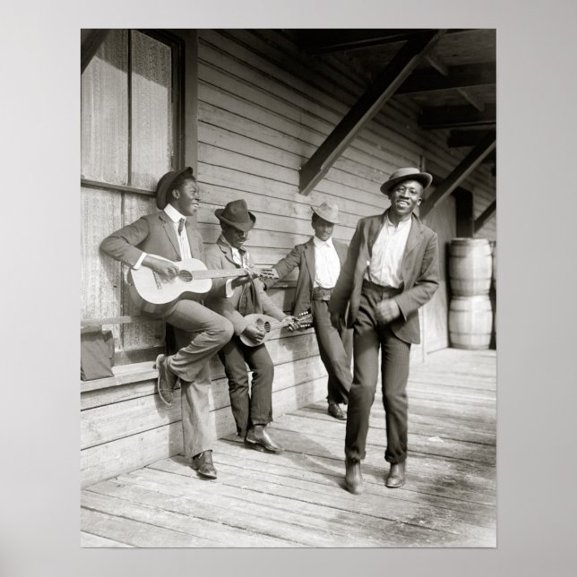 Póster Músicos en la carretera, 1908. Foto de cosecha de  (Frente)