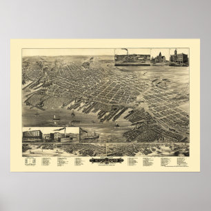 Póster Muskegon, Mapa Panorámico de MI - 1889