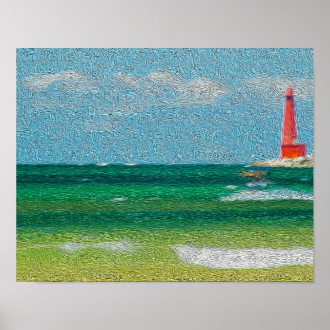 Póster Muskegon, Michigan beach & faro (pintura al óleo) (Frente)