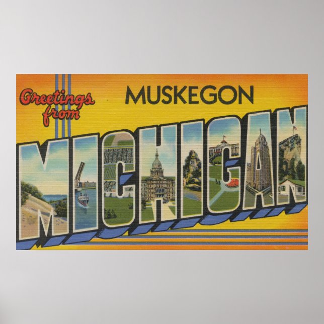 Póster Muskegon, Michigan - Escenas de letras grandes (Frente)