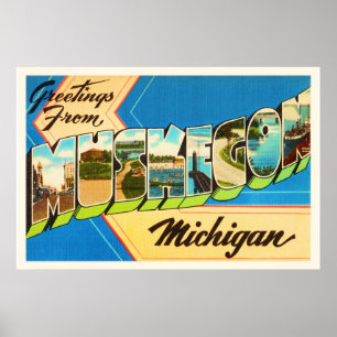 Póster Muskegon Michigan MI Antiguo recuerdo de viajes de