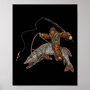 Póster Muskie Fishing Tiger Musky Huntando Pescadores de 