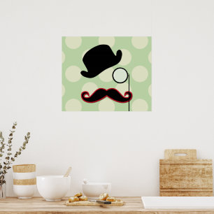 Póster Mustache, bigote, cefalea, monóculo, Gorra de Bowl