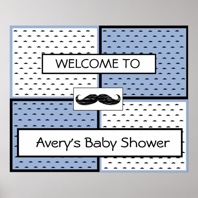 Póster Mustache, Poster de banner de Baby Shower (Frente)