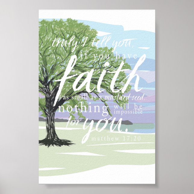 Póster Mustard Seed Faith Matthew 17:20 Biblia Verse (Frente)