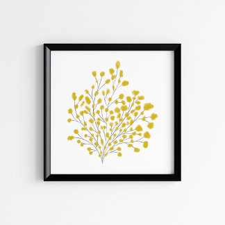 Póster Mustard Yellow Mixed Media Watercolor Branch Art
