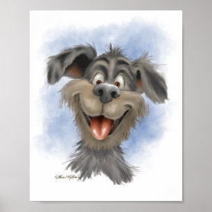 Póster Mutt sonriente feliz – Dibujo animado de perro lin