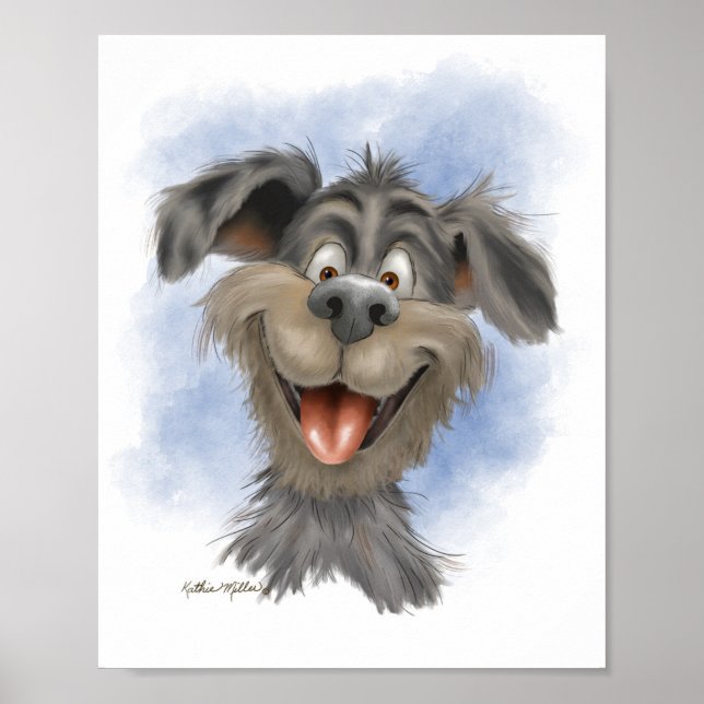 Póster Mutt sonriente feliz – Dibujo animado de perro lin (Frente)