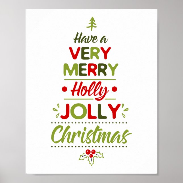 Póster Muy Feliz Holly Jolly Navidad Tipografía de árbol (Frente)