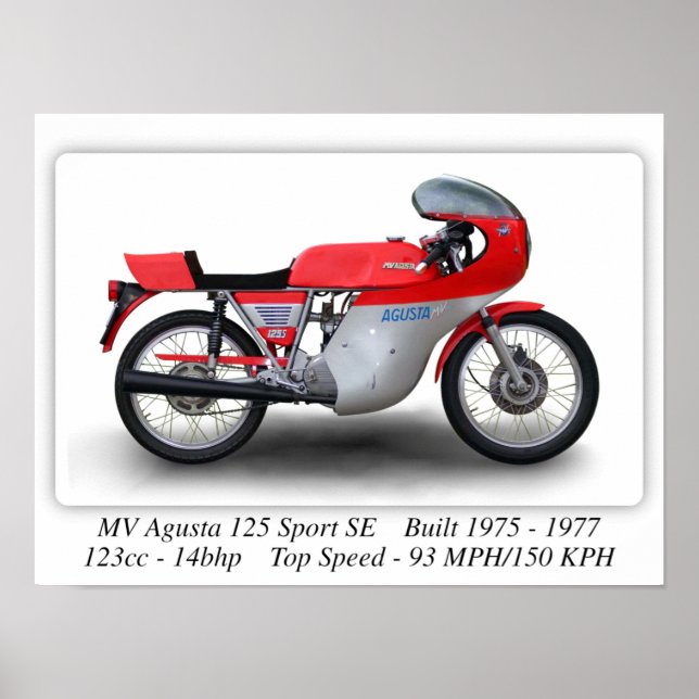 Póster MV Agusta 125 Sport SE Motocicleta - Poster A3/A4 (Frente)