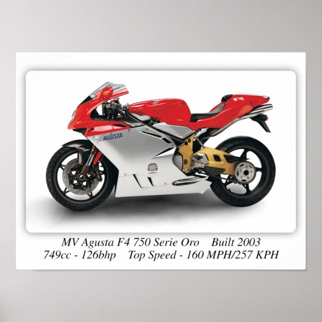 Póster MV Agusta F4750 Serie Oro Motocicleta - A3 Tamaño (Frente)