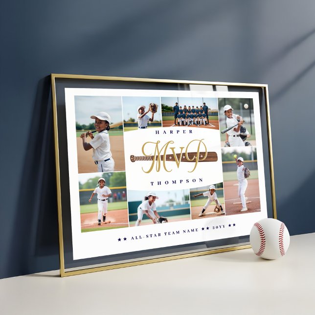 Póster MVP Baseball Player Sports Photo Collage Keepsake (MVP Baseball Player Sports Photo Collage Keepsake Poster)
