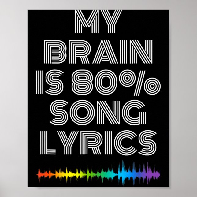 Póster My Brain Is 80% Song Lyrics Funny Music Lover  (Frente)
