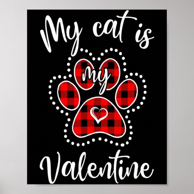 Póster My Cat Is My Valentine Red Plaid Cat Lover Valenti (Frente)