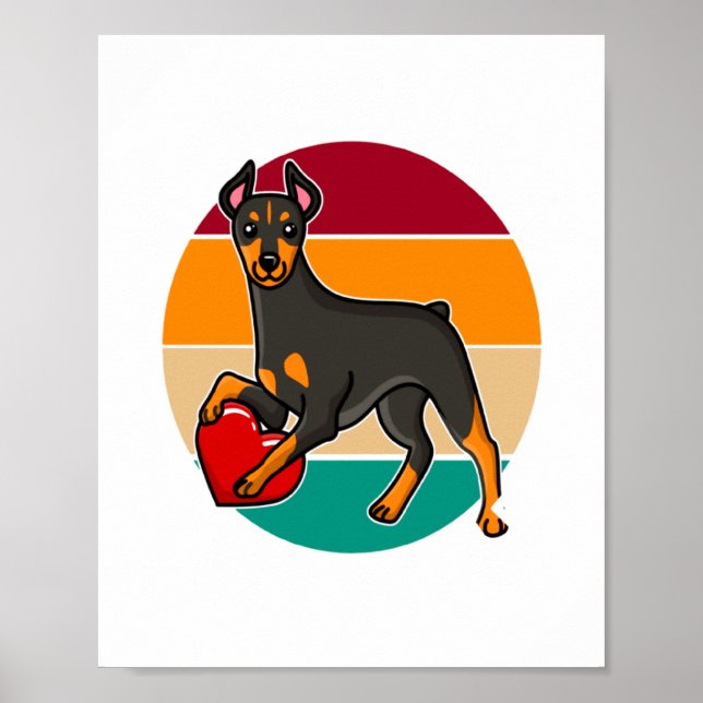 Póster My Doberman Is My Valentine Heart Retro Sunset Dog (Frente)