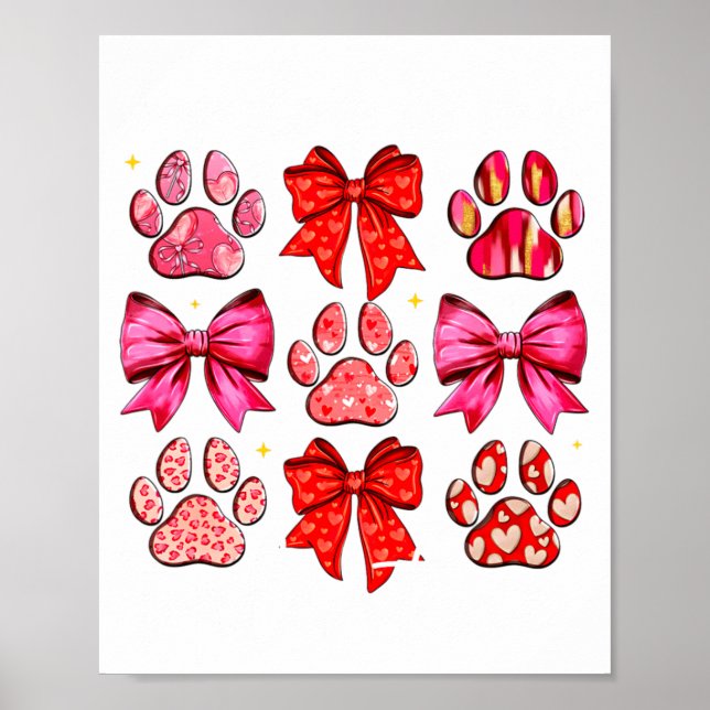 Póster My Dog Is My Valentine Coquette Bow Dog Paw Valent (Frente)