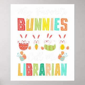 Póster my favorite bunnies call me librarian, retro, vint