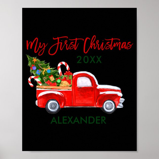 Póster My First Christmas Truck Candy Canes Green Red Bab (Frente)