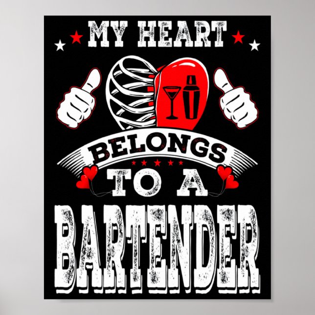 Póster My Heart Belongs To A Bartender Valentine Day  (Frente)