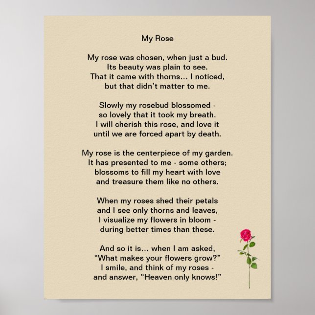 Póster "My Rose", a poem about Family Life (Frente)