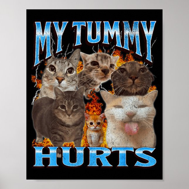 Póster My Tummy Hurts Funny Cat Meme Bootleg Graphic  (Frente)