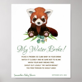 Póster My Water Broke Game Baby Shower Rótulo Red Panda