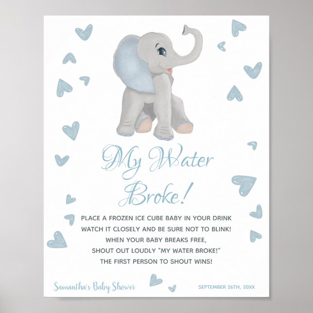 Póster My Water Broke Game Blue Boy Baby Shower Sign (Frente)
