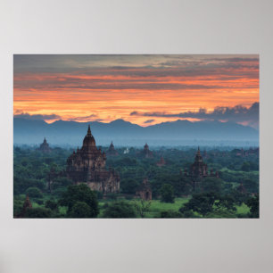 Póster Myanmar, el amanecer de Bagan