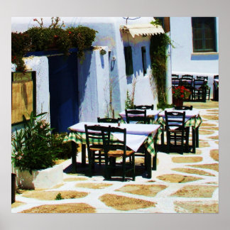 Póster Mykonos, Grecia, islas griegas, café