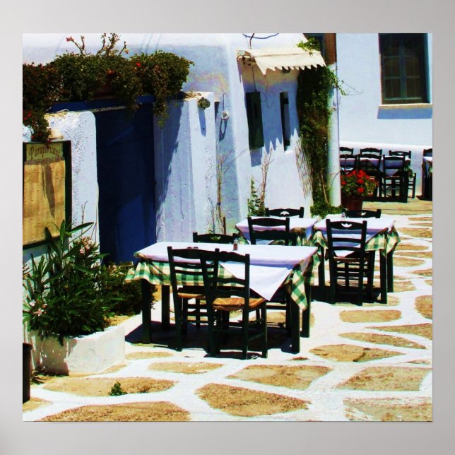 Póster Mykonos, Grecia, islas griegas, café (Frente)