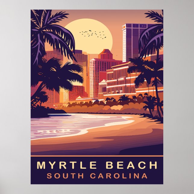 Póster Myrtle Beach, Atardecer, Carolina del Sur, Viajes (Frente)