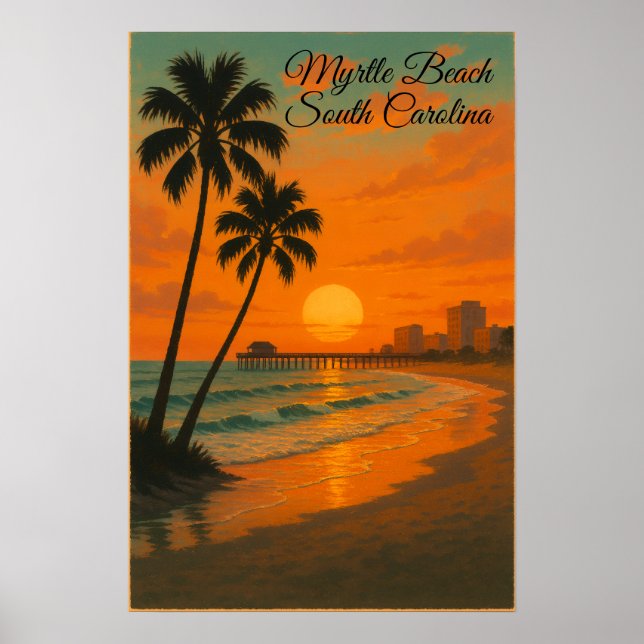 Póster Myrtle Beach, South Carolina Retro Tourism Travel (Frente)