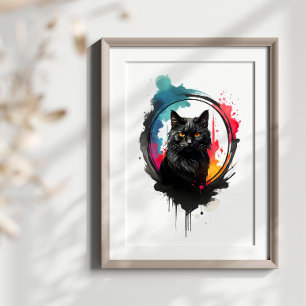 Póster Myscolor de agua de gato negro splash Art