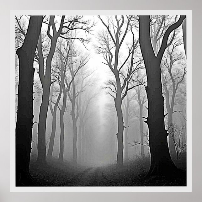 Póster Mysterious Foggy Forest Path (Frente)