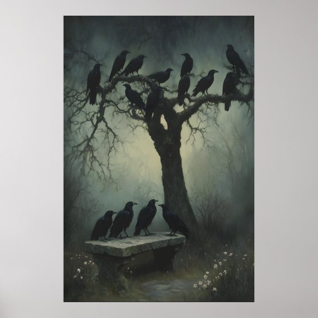 Póster Mysterious Raven Art Dark Gothic Wall Print Crow (Frente)