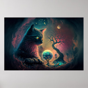 Póster Mystic Black Cat Art Poster