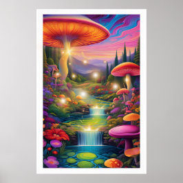 Póster Mystic Forest Giant Mushrooms Fantasy Art Poster