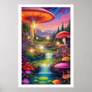 Póster Mystic Forest Giant Mushrooms Fantasy Art Poster