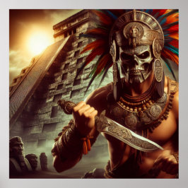 Póster Mystic Golden-Hued Surreal Aztec Warrior Illustrat