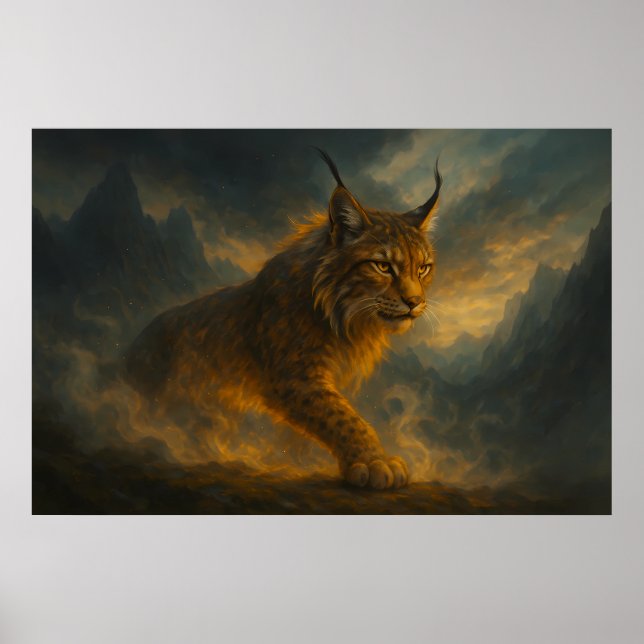 Póster Mystic Golden Lynx in Sunset Fog – ManJiangHong Fi (Frente)
