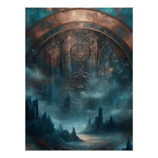 Póster Mystic Gothic Steampunk Art - Blue Copper Patina 